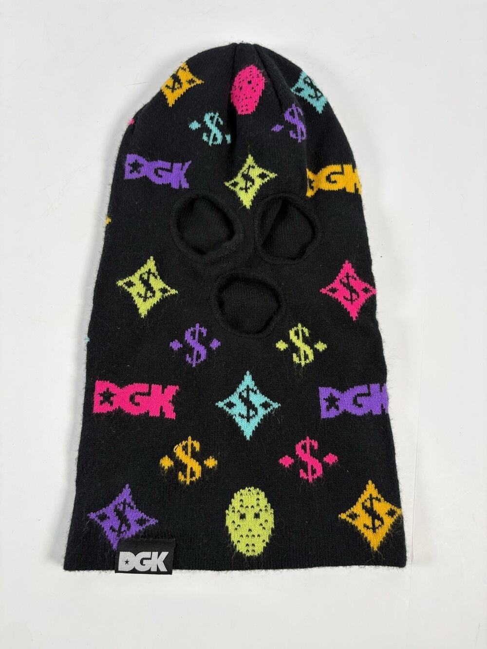 DGK Ski Mask Balaclava Black Multicolor Monogram 3 Hole Knit Skateboard Snow Hat